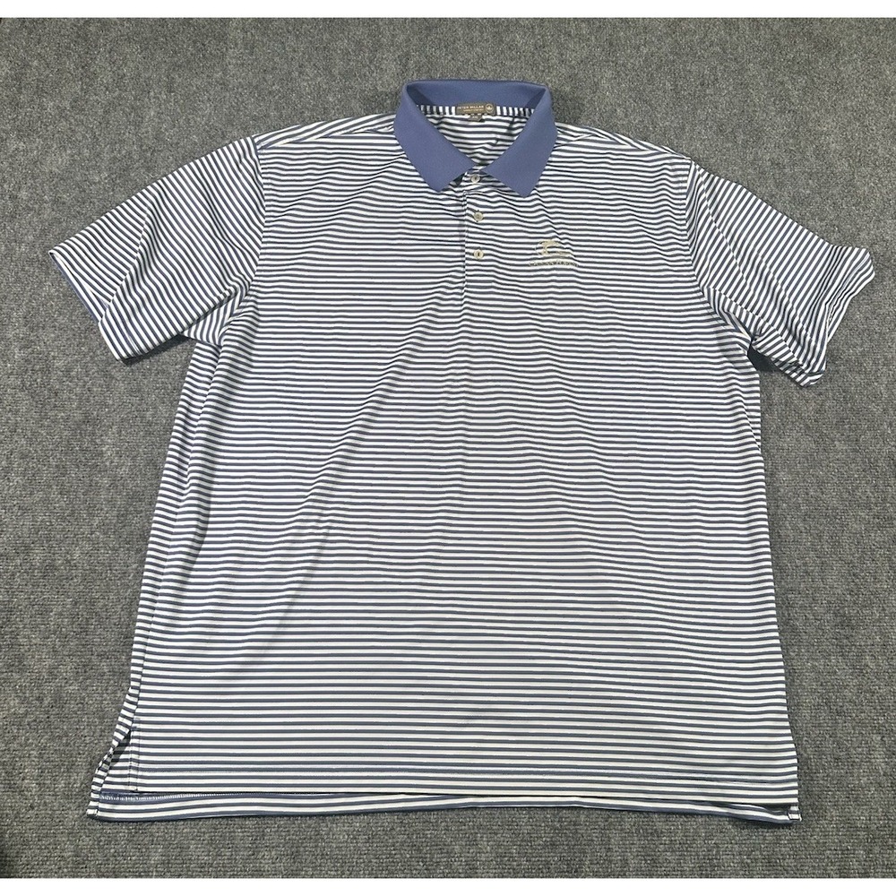 Peter Millar Summer Comfort Mens 2XL Blue White Striped Polo Shirt Ocean Forest